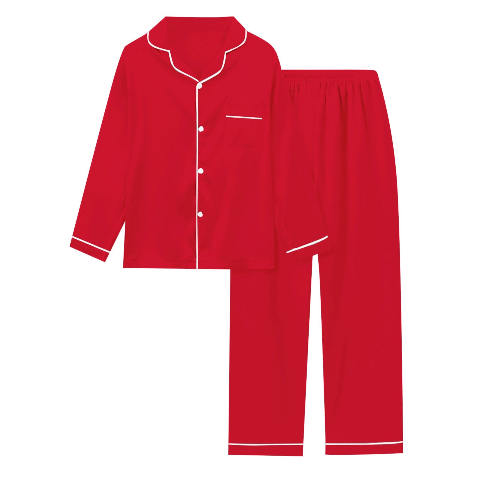thumbnail image 5 of Conjunto de pijama de satén de manga larga para mujer: color liso, cintura elástica, comodidad de lujo para descansar y dormir, 5 of 5
